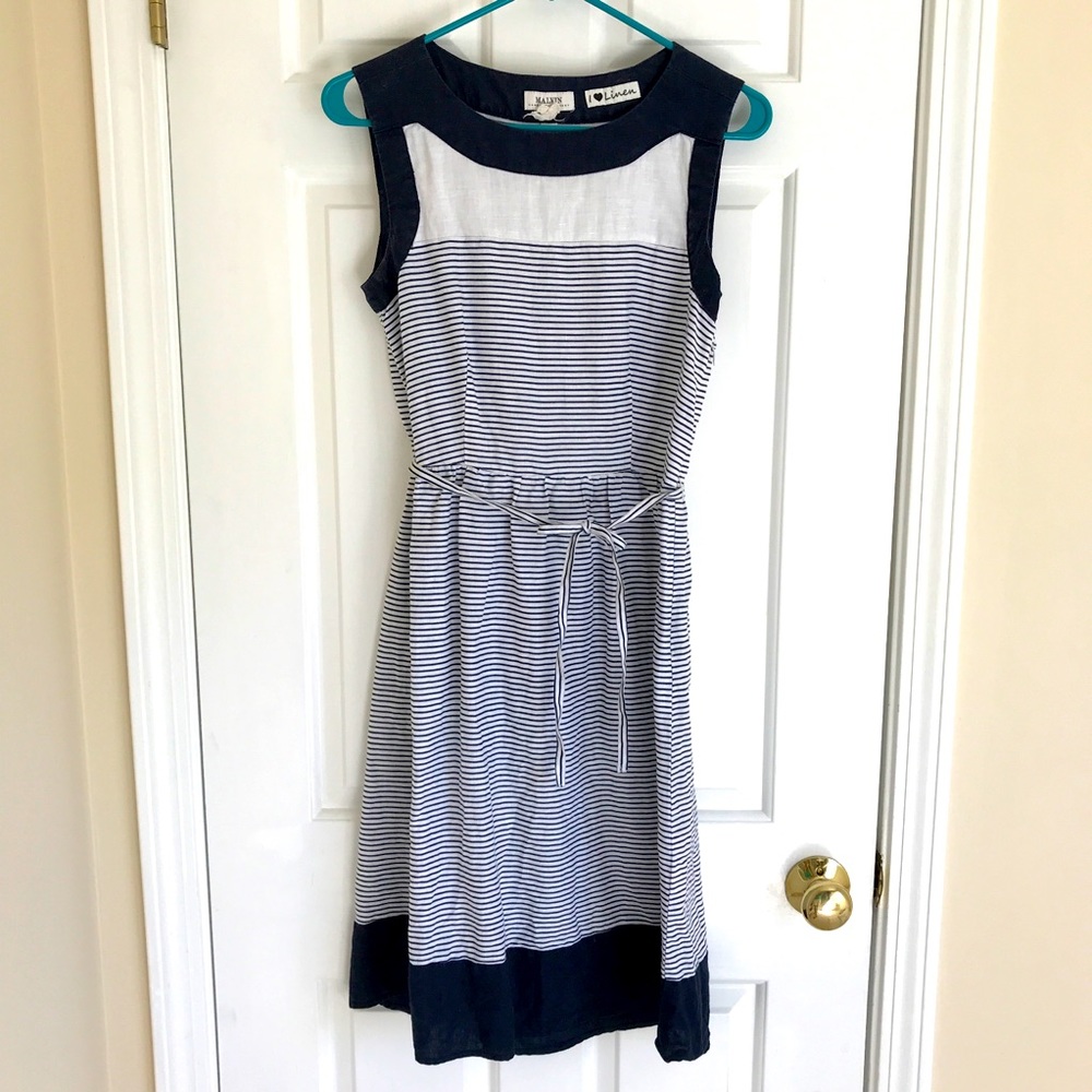 Women’s blue & white striped linen dress